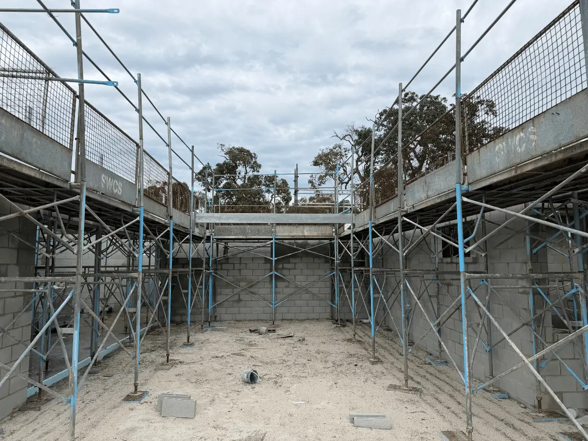 A-Frame scaffold set up on a flat residential site