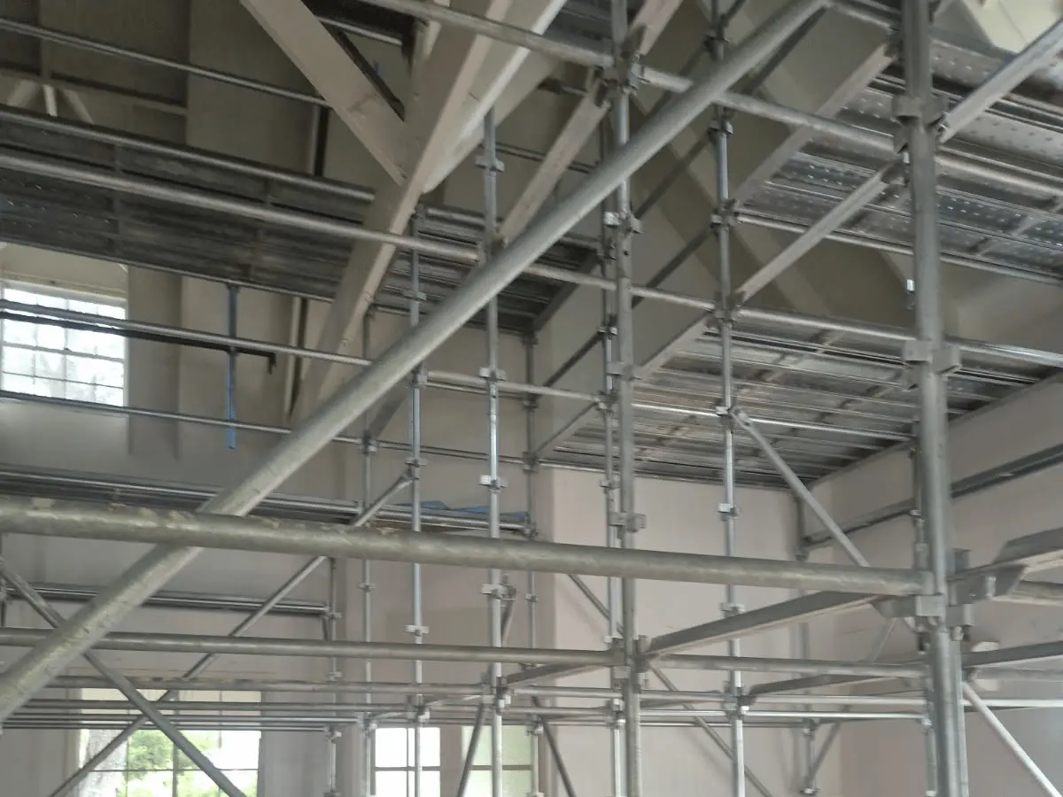 Scaffold built through rafters during the raked ceiling job in Yalyalup
