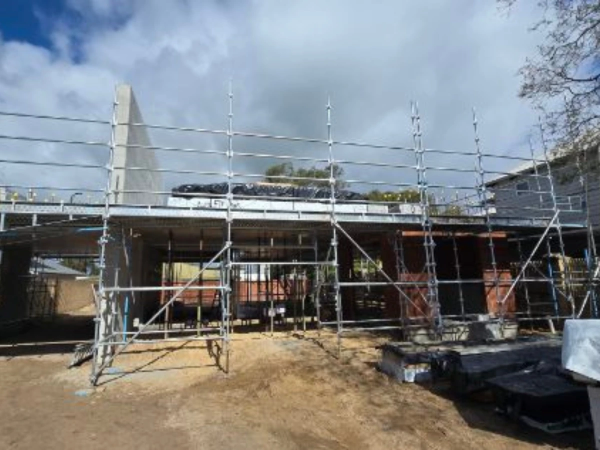 Dunsborough home before the second-storey scaffold wrap was installed